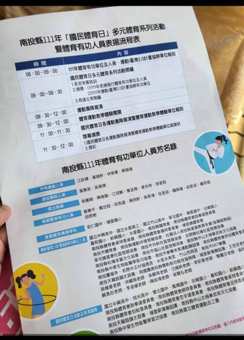南投縣111年推展體育有功芳名錄