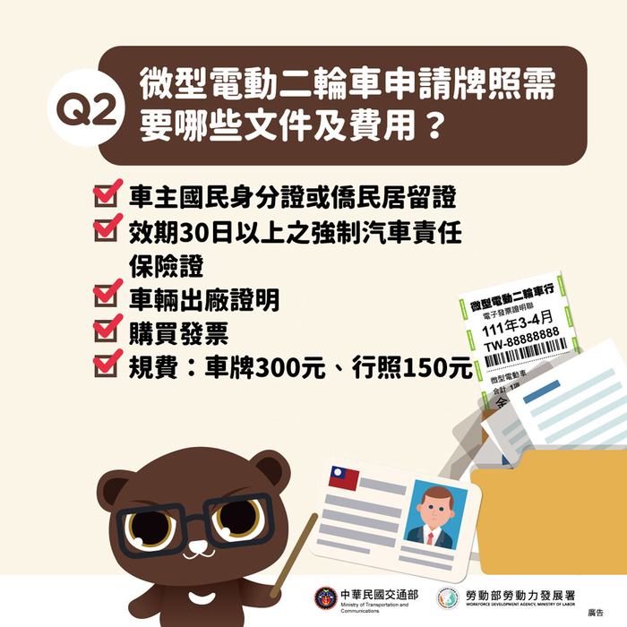 微型電動二輪車，禁行人行道，不闖快車道。